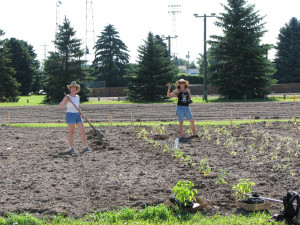 Two women gardening