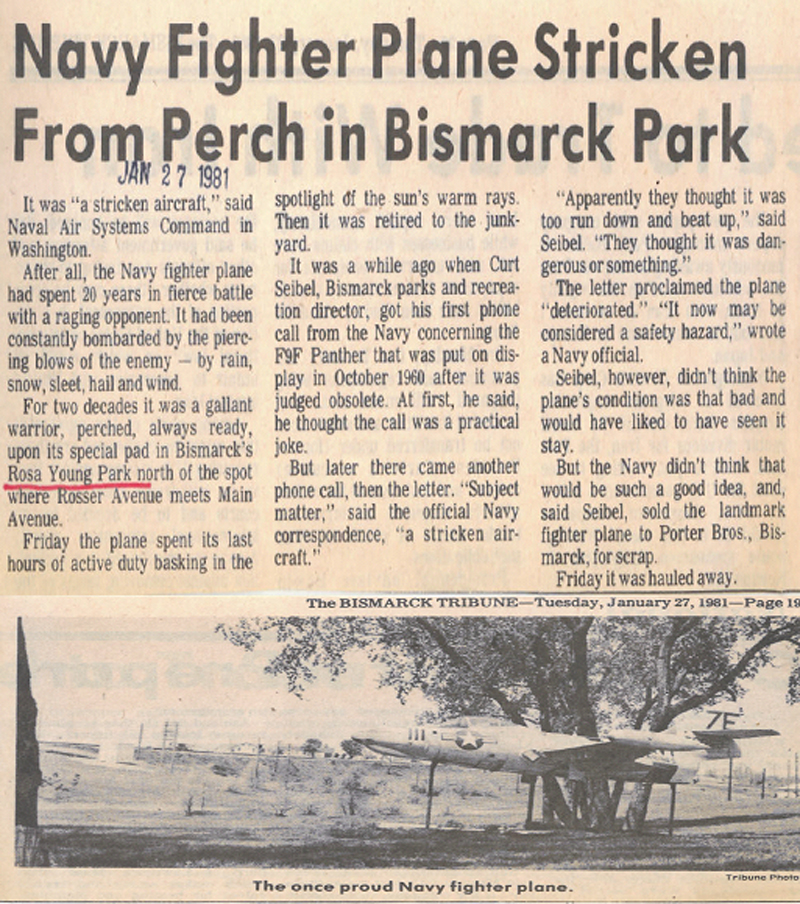 Rosa Young Park Airplane Bismarck Tribune Story 1981