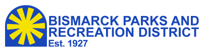 Bismarck Parks & Recreation District Est. 1927 - in blue text and yellow sunburst