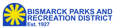 Bismarck Parks & Recreation District Est. 1927 - in blue text and yellow sunburst
