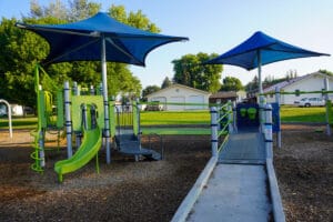 green and blue playground at 23rd Street Park