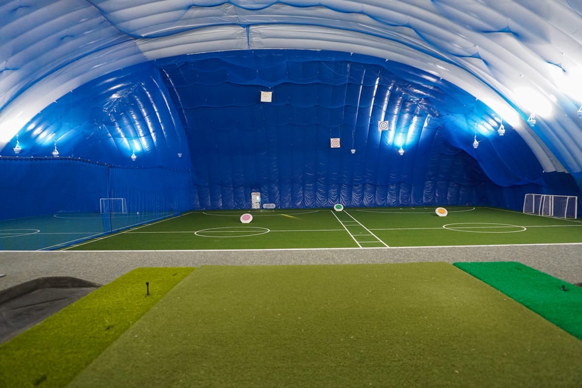 Toptracer Range - view from the mat of the field with targets to aim for