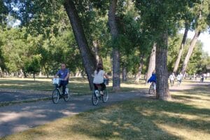 people riding BCycle bikes at Sertoma Park