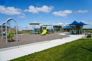 wide angle view of South Meadows Park playground