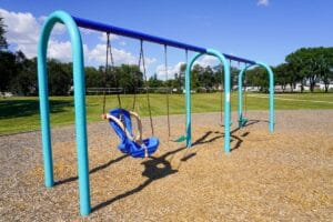 blue swing set at Tatley Eagles Park