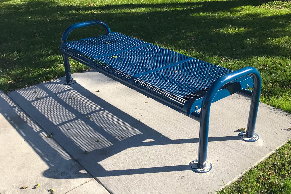 active bench for exercise in a park along a fitness trail