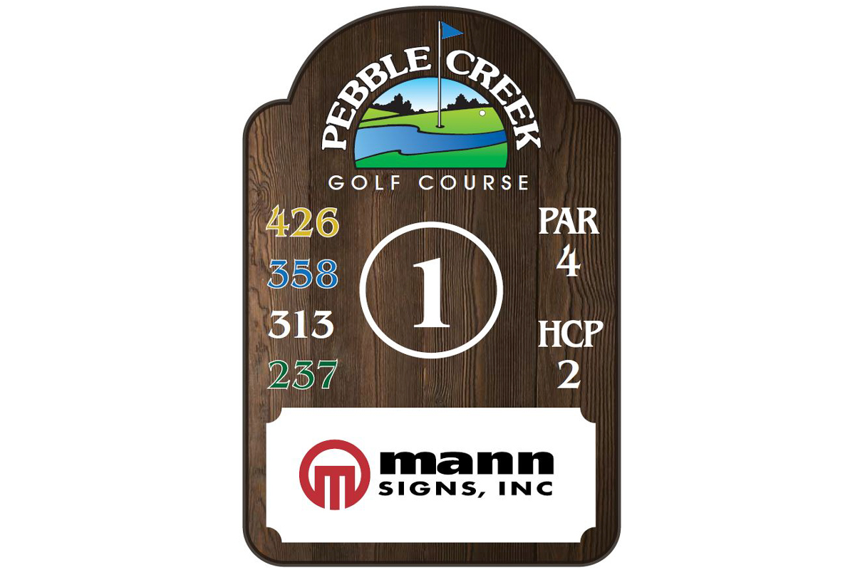 Pebble Creek Golf Course tee box sign (hole #1)