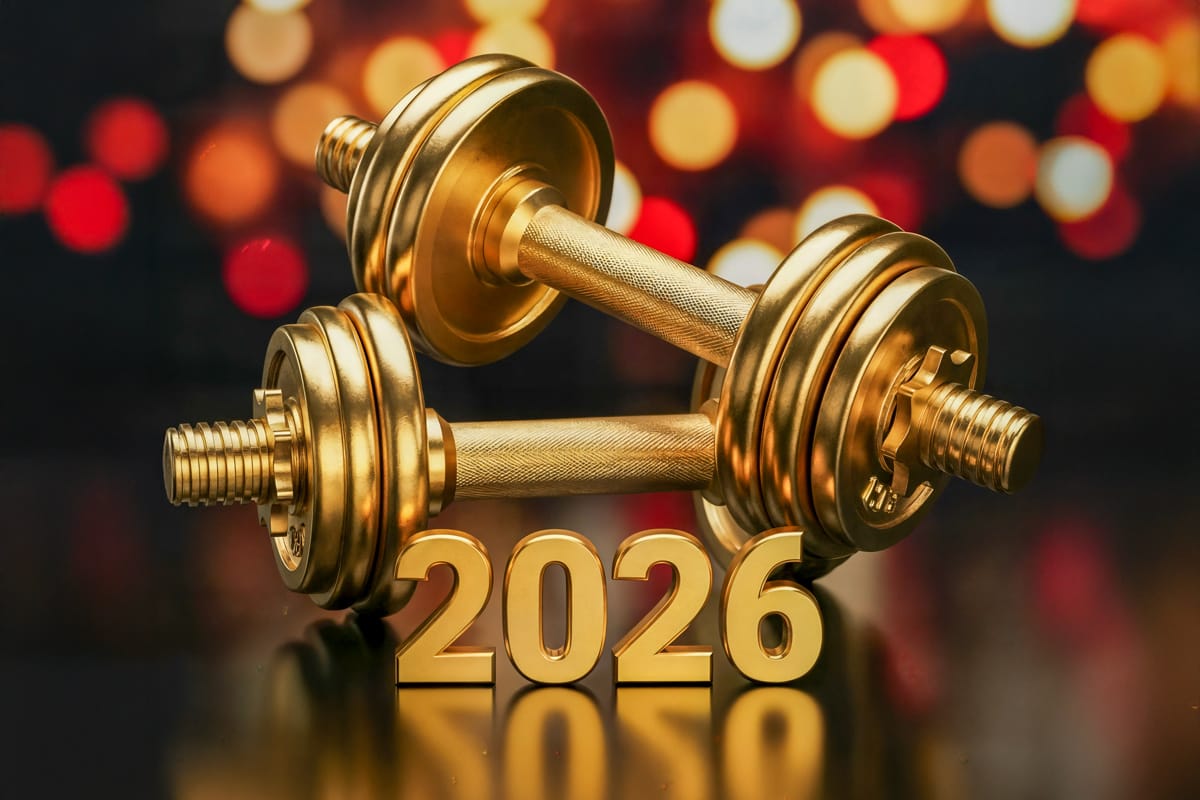 gold weights with 2026 below them in a gold font