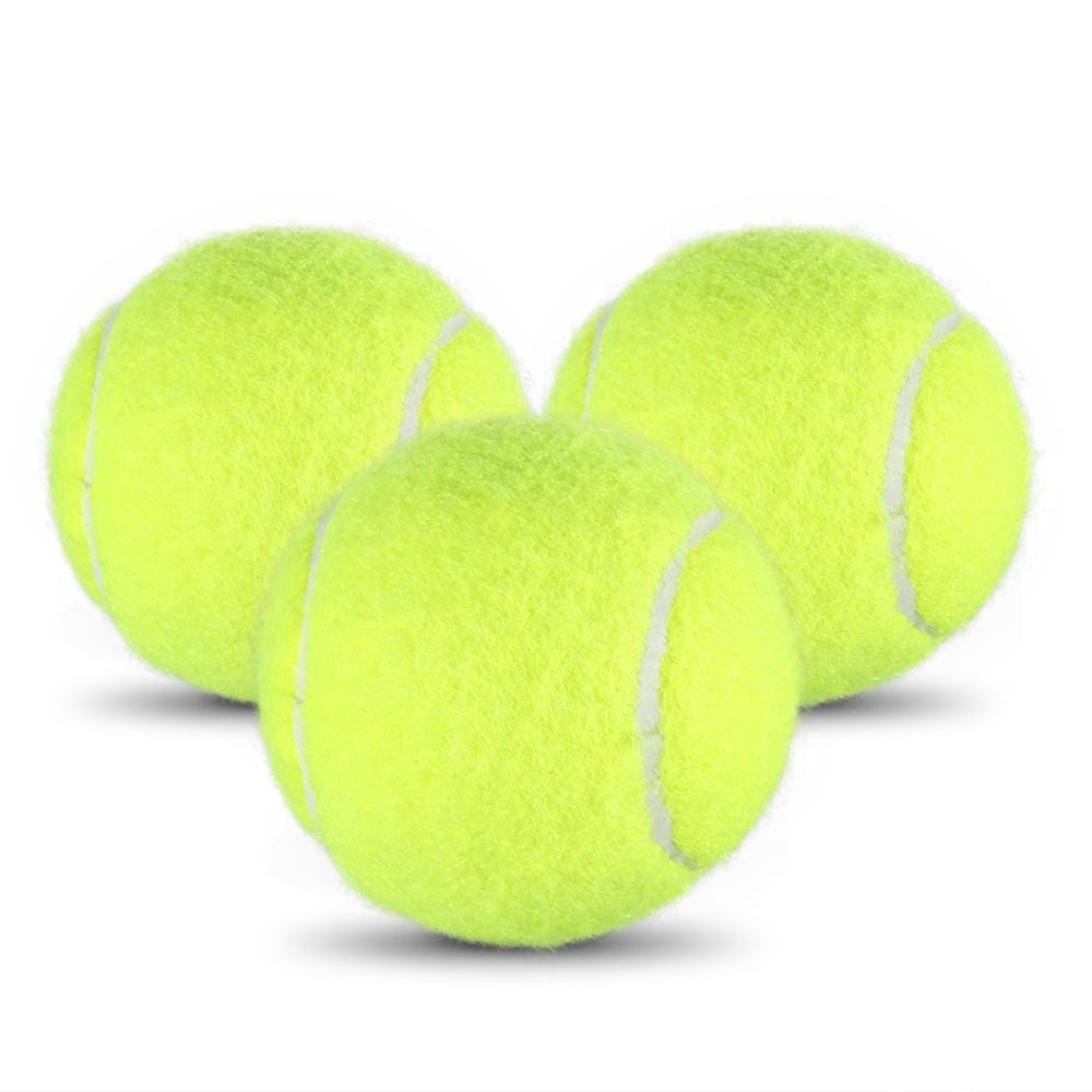 three yellow tennis balls