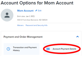 Screenshot of Account Options in Online Account showing Account Payment Details button