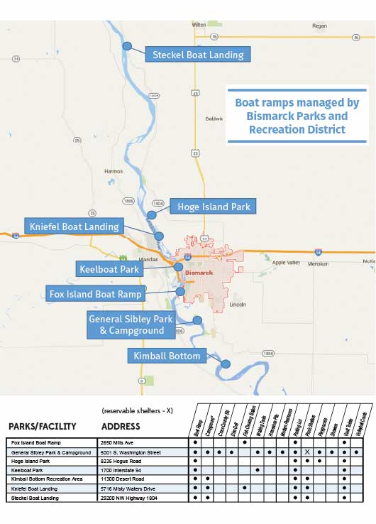 Burleigh County Boat Ramp Map