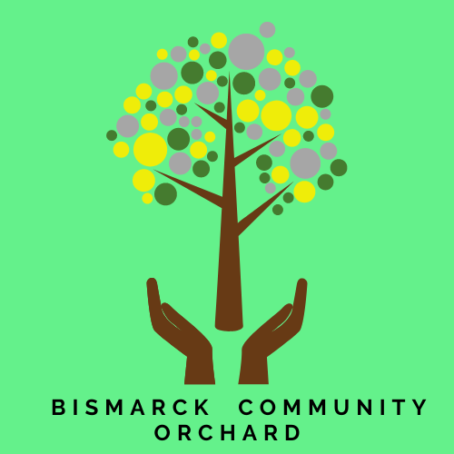 Bismarck Community Orchard logo. A tree with hands.