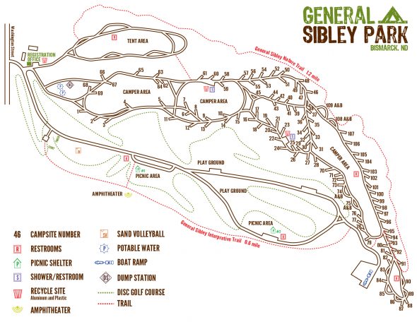 Map overview of the General Sibley Park and Campground.