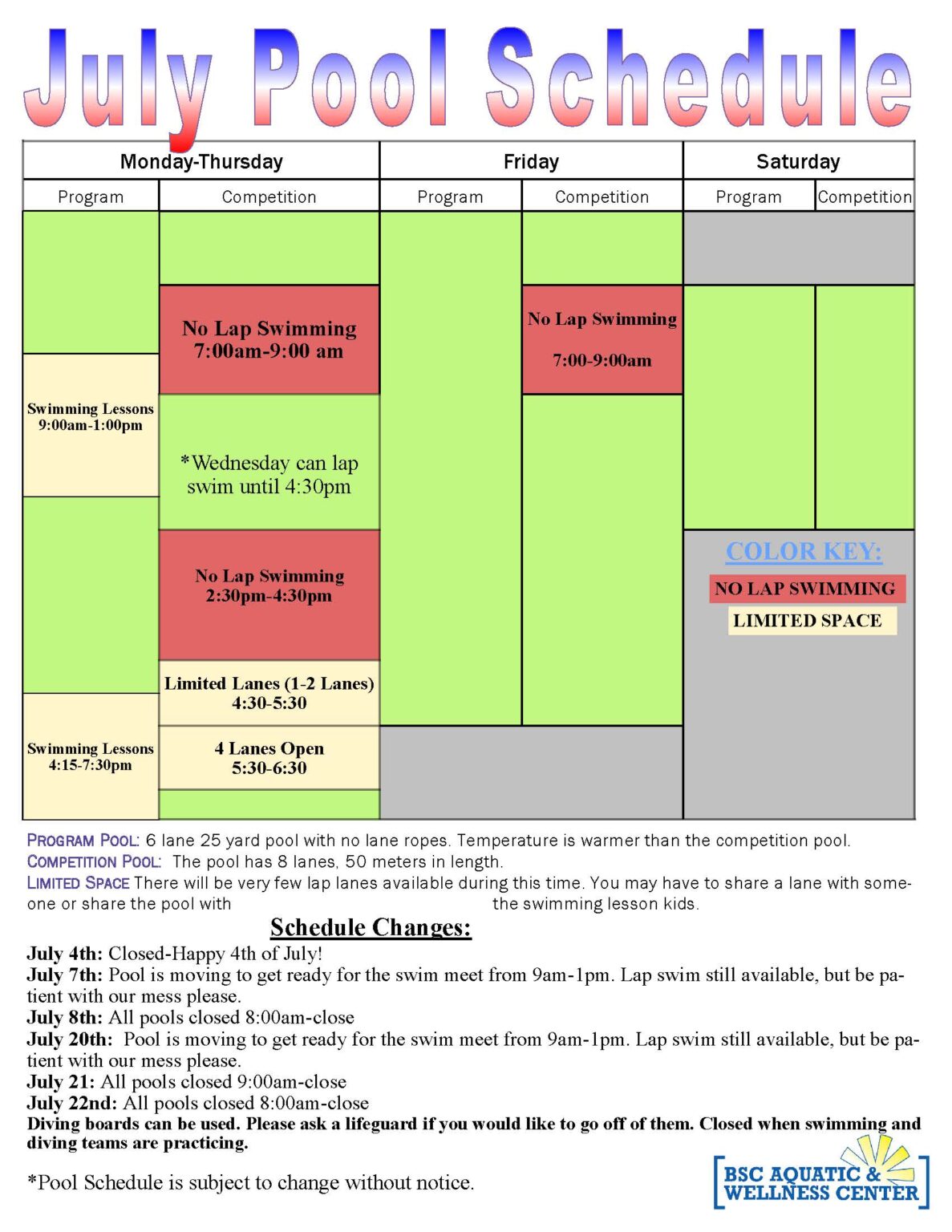 Pool Schedule Bismarck Parks & Recreation