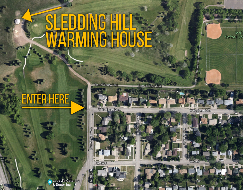 Map to the sledding hill location.