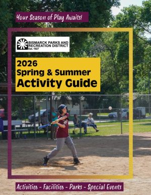 2026 Spring & Summer Activity Guide cover featuring youth baseball