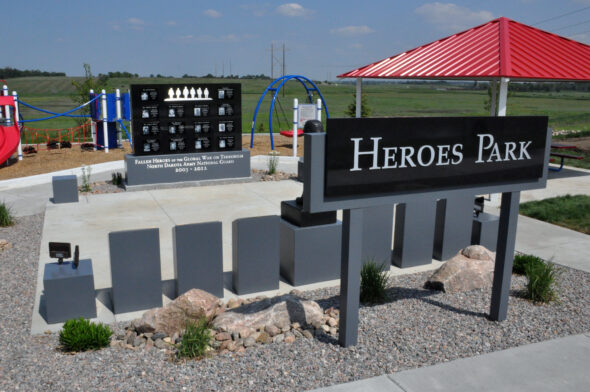 Heroes Park - Heroes Plaza with Memorial Wall and Fall Soldier Battle Cross
